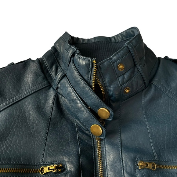 Moto Style Blue Faux Leather Jacket, Lined, Small Excellent Condition - Picture 3 of 15